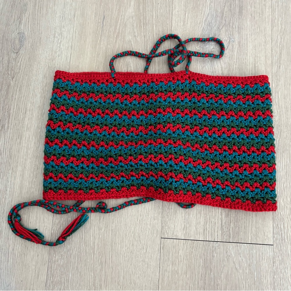 Maya Bey Crochet Handmade Crochet Halter Top Red Green Blue One Size Stretchy - Picture 9 of 13